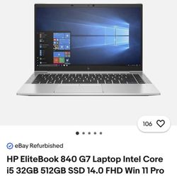 Hp Elite G7 Business Laptop. Refurbished Still Under 1yrs Warranty 