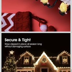 C9 Led Christmas String Lights 68Ft 100 LED with All in One Clips Outdoor Waterproof Strawberry Roof Lights, Commercial Grade Extendable for Indoor Ou