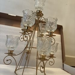 VINTAGE CRYSTAL GLASS AND BRASS CANDELABRA