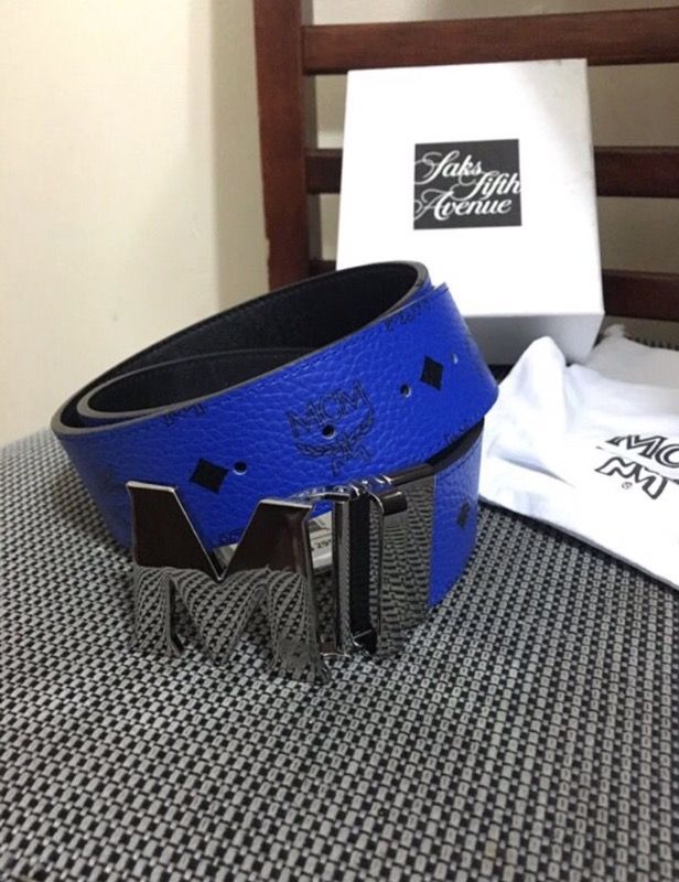 Mcm Reversible Signature Belt In Munich Blue