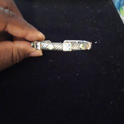 Sterling Silver and 14kt Gold Cuff Bracelet with Multicolor Stones 