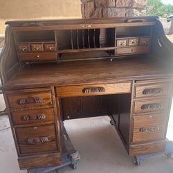 Roll Up Antique Desk With Chair 