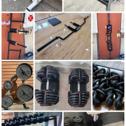 Tons Of Hex Dumbbells, Kettle Bells, Olympic Weight Plates, Curl Bars, Barbells, Squat / Power/ Hack Racks, Leg Press, Smith Machine