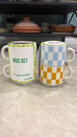 Checkered Print Mug Set, 4 Count