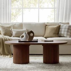 Merriman 53"W Modern Tall Coffee Table With Fluted Solid Wood Legs Walnut