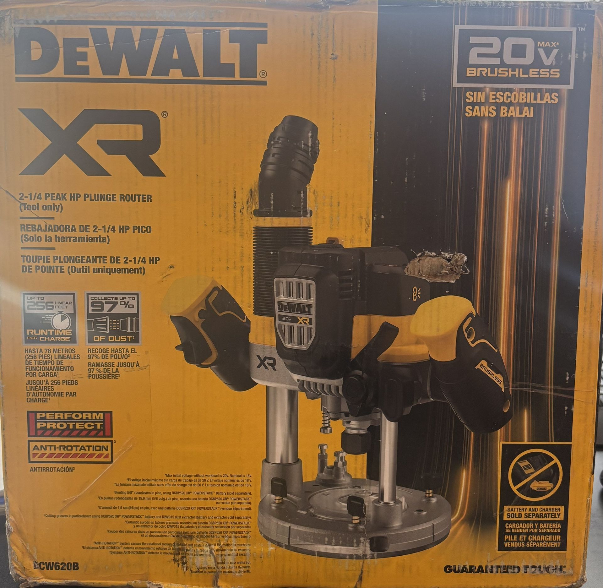 DeWalt 20V Max XR 2-1/4 Peak Hp Plunge Router (Tool Only) (DCW620B)