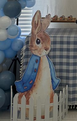 Peter rabbit board cut out and white fence for party