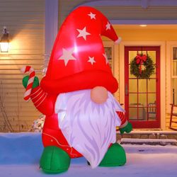 6.7FT Tall Christmas Inflatables Outdoor Decorations Blow Up Gnomes Wearing Red Hat Built-in LEDs Indoor Yard Lawn Garden