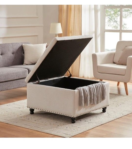 Large Square Tufted Upholstered Ottoman Bench and Coffee Table