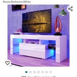 TV Stand for Televisions up to 55 Inchs,Modern Entertainment Center with Storage Drawer and Glass Shelf, TV Console Table for Living Room,Bedroom,Whit