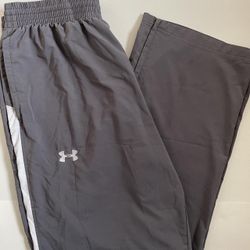 Vintage Mens Under Armour Windbreaker Tracksuit Pants Sportswear Gray/White XL 