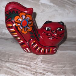 Talavera Clay Pottery Cat Figure Mexico Hand Painted Cat