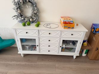 White Wood Sideboard Console with Drawers