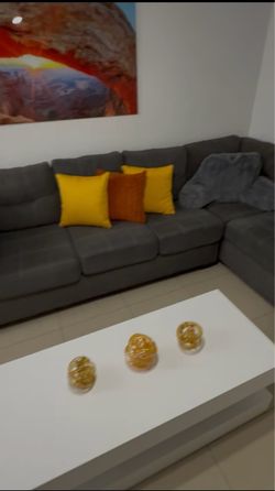 Gray Fabric L-Shaped Sectional Sofa