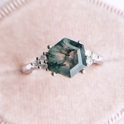 Moss Agate Ring S925 Sz 7 Or 9