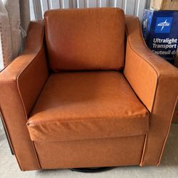 Brown Leather Swivel Accent Chair