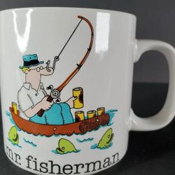 Vintage Jim Benton Coffee Mug Mr. Fisherman Papel Small White Comic Coffee Mug