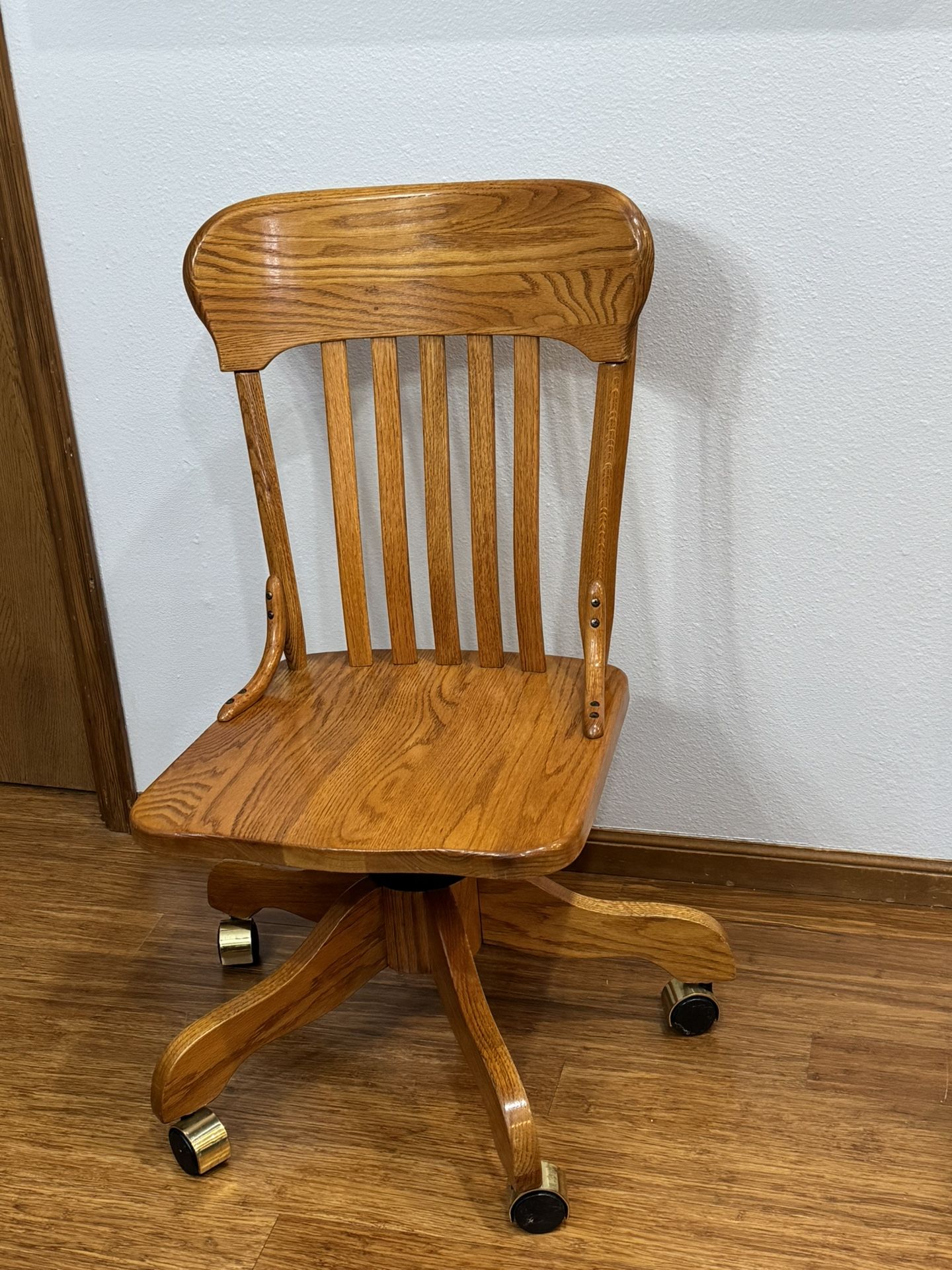 Heavy Adult Solid Wood Swivel Desk Chair on Wheels