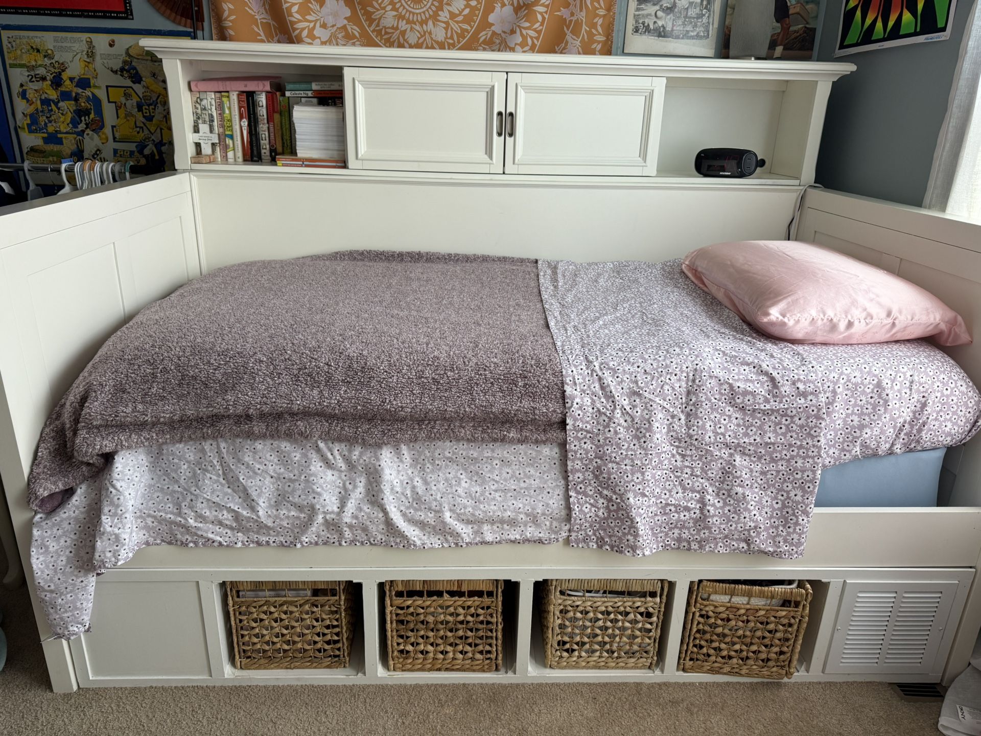 Used White daybed w/ shelves and cubby storage