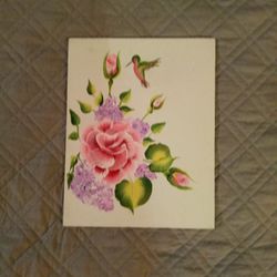 Hand Painted Rose's With Hummingbird 