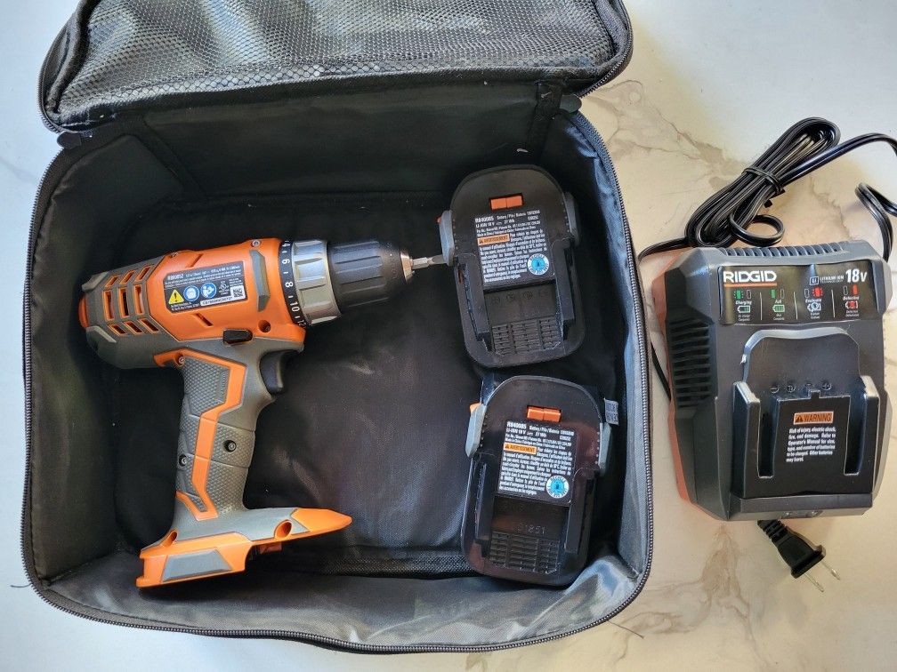Ridgid Drill W/ 2 Batteries And 18V Charger