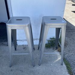 Two Metal Bar Stools Grey 30” High