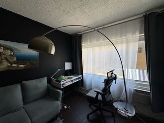 Large Modern Arc Floor Lamp with Stone Base