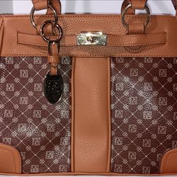 The Danbury Mint Jose Hess Double Handled Shoulder Handbag, Brown/Tan, Crossbody