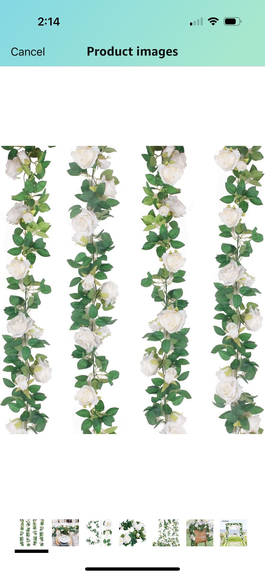 FT) Artificial Rose Vine Fake Flower (8) White And Pink 