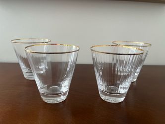 Set of 4 Crystal Lowball Glasses with Gold Rim