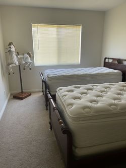 Xl Twin Cherry Wood Beds Complete With Mattresses And Box springs