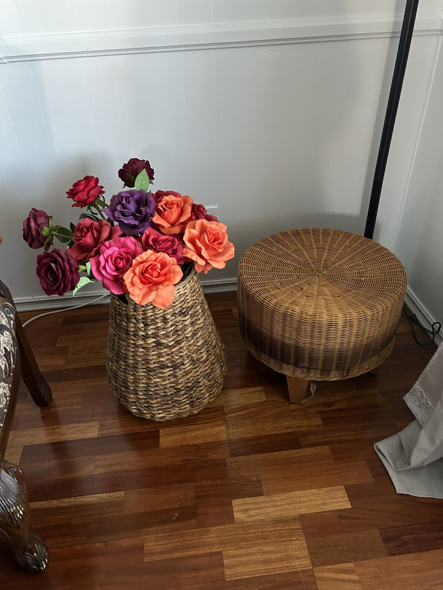 Bamboo Flower Pot Vase & Stool