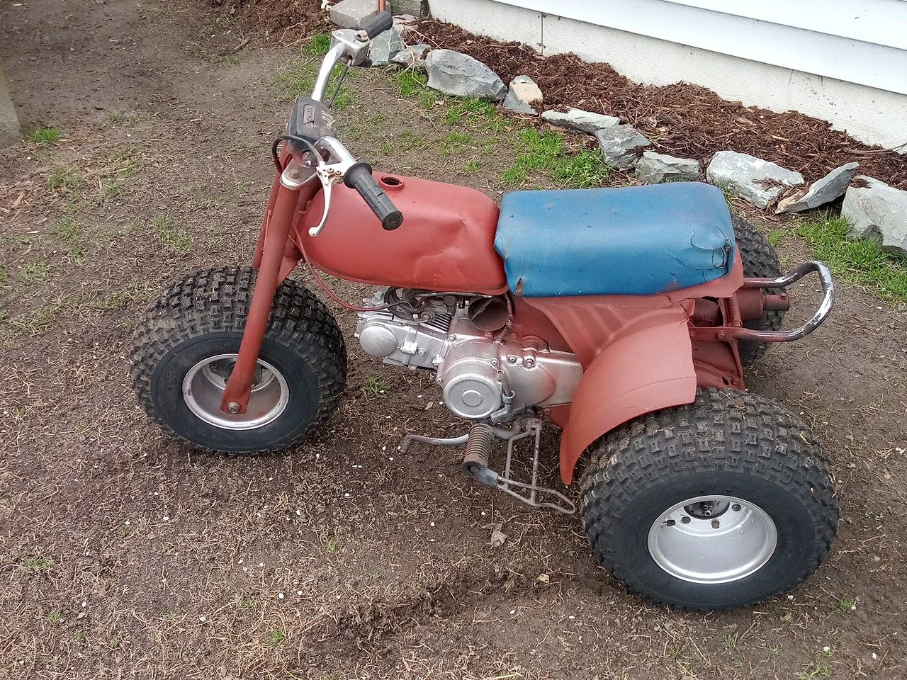 1985 Honda 70cc ATC 3-wheeler about three-quarters of the way restored