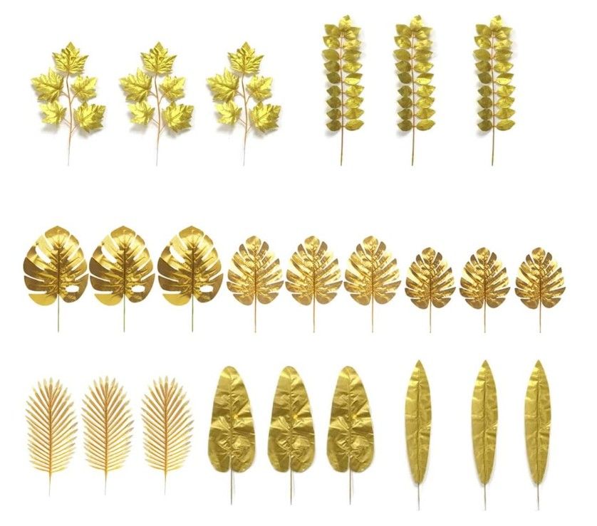 24pcs Artificial Gold Palm Leaves