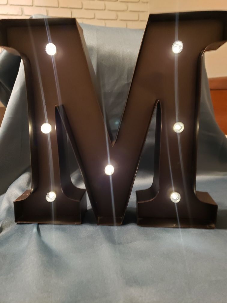 Black Silver Metal Marquee Letter M with lights