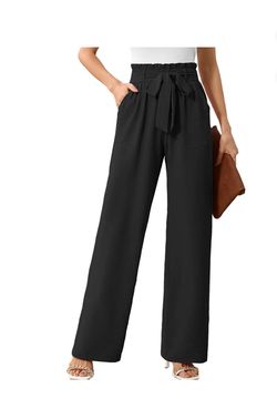New Women's Wide Leg Pants with Pockets Black Large Casual Work Trousers with Removable Belt Large
