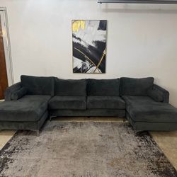 Gray Velvet 4-Seater U-Shape Sectional Sofa
