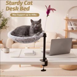 Cat Desk Bed, 360° Rotating&Height Adjustable Cat Bed Desk Attachment