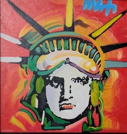 Vintage Oil Painting on Canvas Board Titled "LIBERTY HEAD" Peter Max