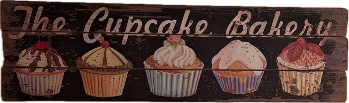 Extra Large Art Cute The Cupcake Bakery 3 Plank Wooden Sign