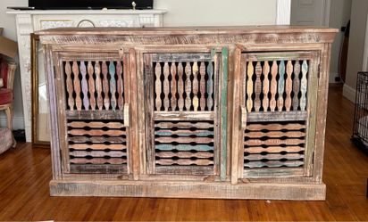 Rustic Boho Patina Wood Console TV Table