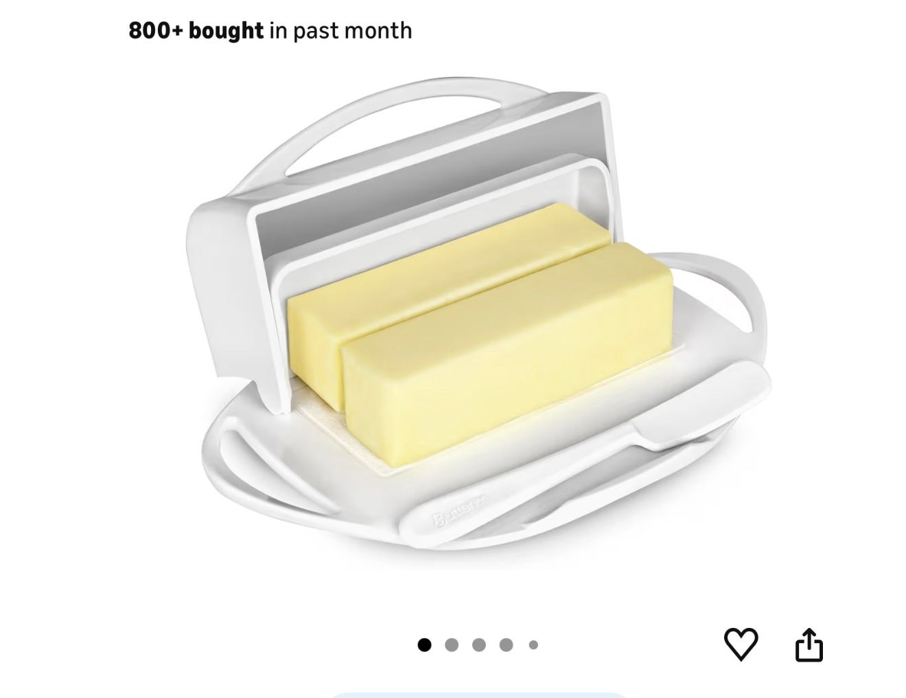 Butterie Flip-Top Butter Dish with Lid , Holds 2 Sticks/European Butter, No-Mess Butter Holder, Shatterproof, Dishwasher Safe, White