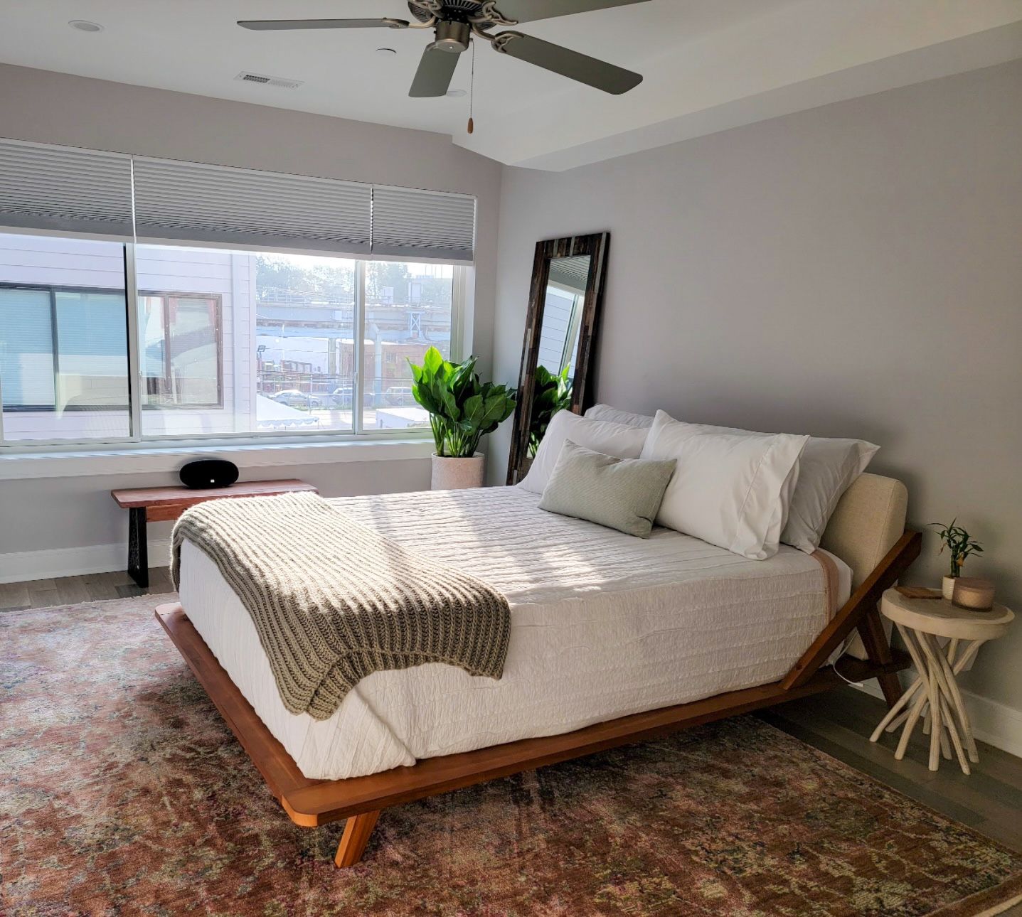 Queen CB2 Drommen Acacia Wood Platform Bed
