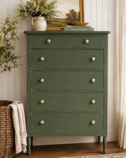 Solid Wood Shabby Distressed Vine Leaf Green Tall Dresser chest of drawers