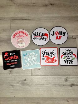 Set of 7 Funny Christmas Signs double sided