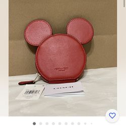 Coach Disney Parks Mickey Ears Coin Case  Electric Red