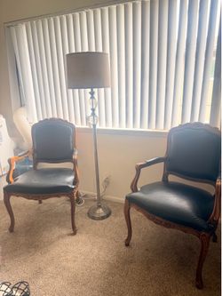 Chateau d'Ax Set of 2 Black Leather Upholstered Medium Wood Arm Accent Chairs