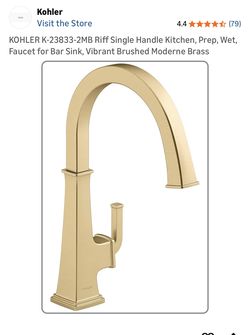 KOHLER K-23833-2MB Riff Single Handle Kitchen, Prep, Wet, Faucet Vibrant Brushed Moderne Brass NEW