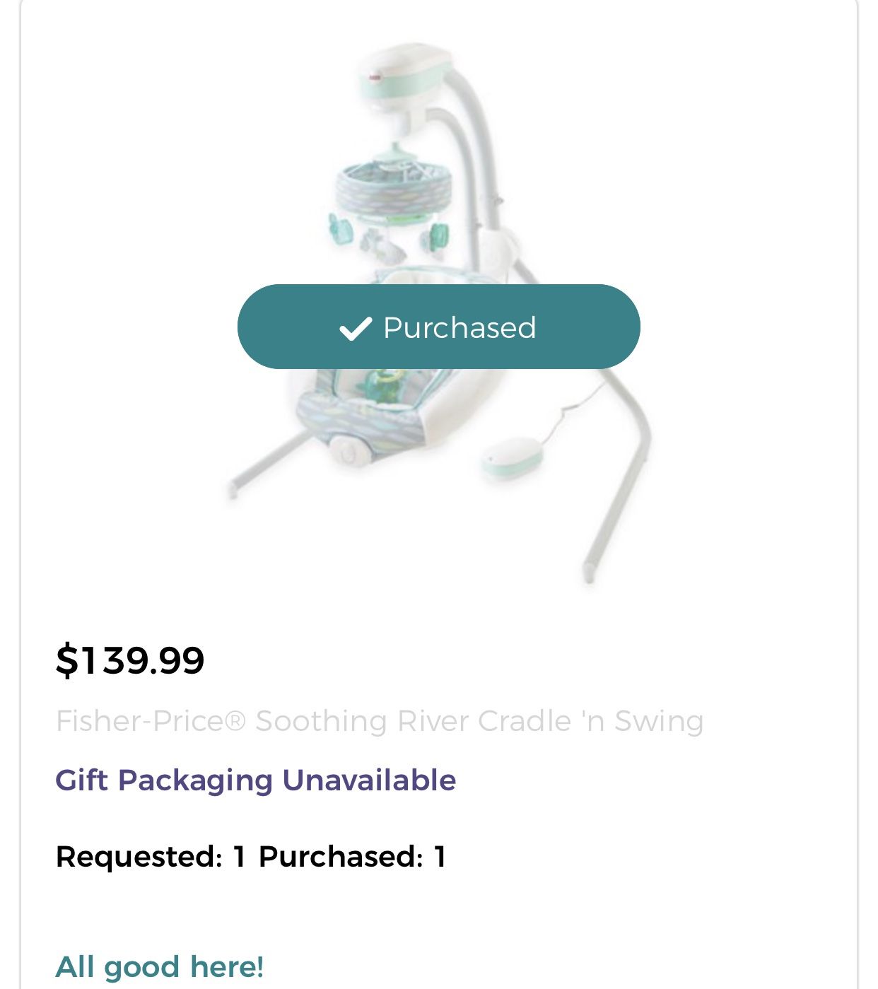 Baby swing fisher price soother river cradle and swing..