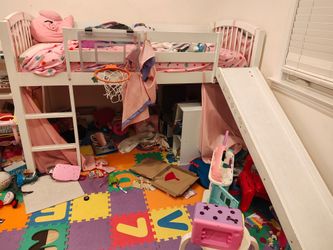 White Kids Loft Bed with Slide and Ladder